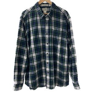 L.L. Bean Blue Green‎ Gray Scotch Plaid Flannel Shirt Size XL Reg